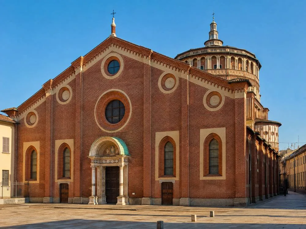 La facciata in mattoni della chiesa di Santa Maria delle Grazie a Milano